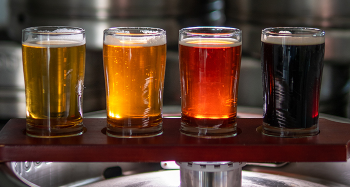 A flight of craft beer at Xota Brewing